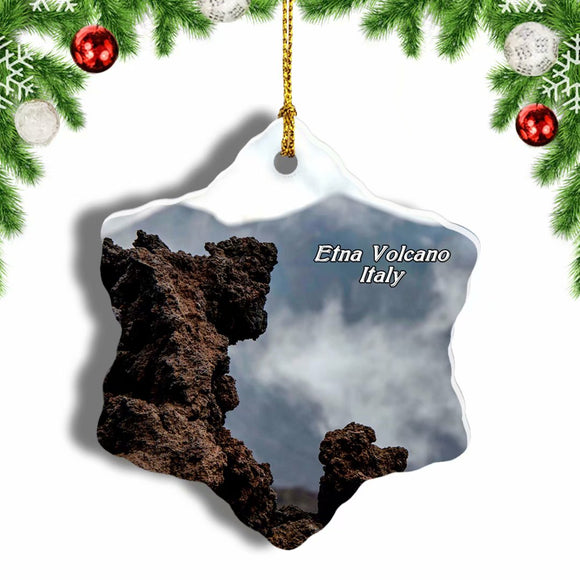 Etna Volcano Sicily Italy Christmas Ornament 3 Inches Snow