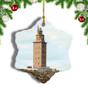 Spain Hercules Tower La Coruna Christmas Ornament 3 Inches Snow