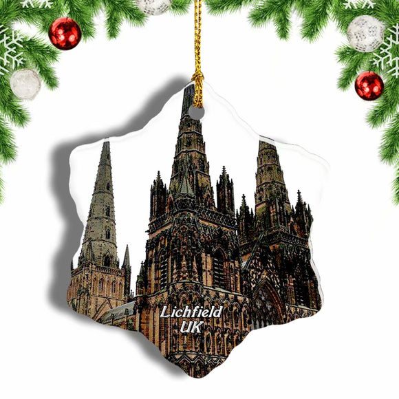 UK England Lichfield Cathedral Christmas Ornament 3 Inches Snow