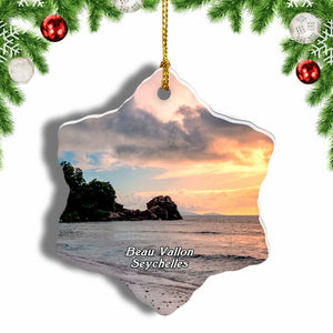 Beau Vallon Beach Seychelles Christmas Ornament 3 Inches Snow