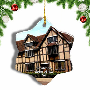 UK England Shakespeare's Birthplace Stratford-upon-Avon Christmas Ornament 3 Inches Snow