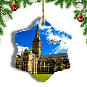 UK England Salisbury Cathedral Christmas Ornament 3 Inches Snow