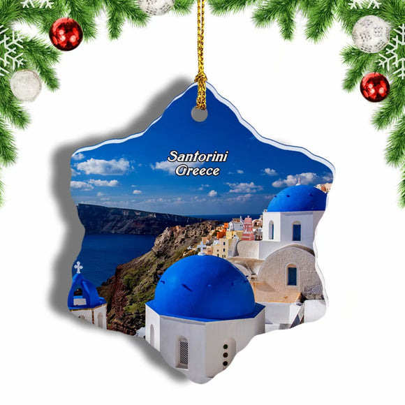 Greece Blue Church Oia Santorini Christmas Ornament 3 Inches Snow