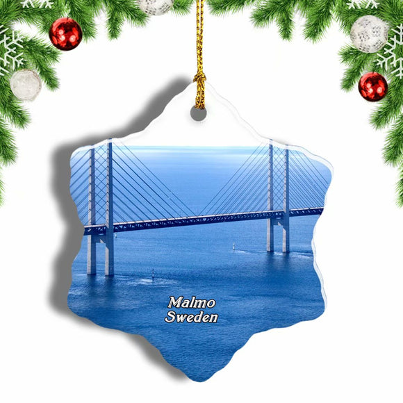 Sweden Oresund Bridge Malmo Christmas Ornament 3 Inches Snow