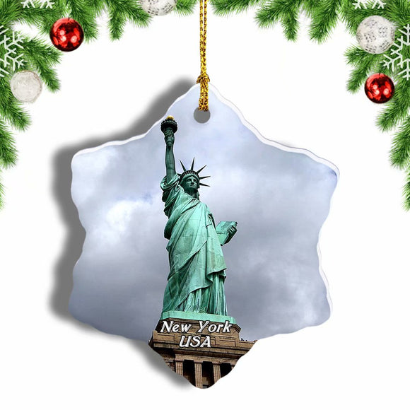 USA America Statue of Liberty New York Christmas Ornament 3 Inches Snow