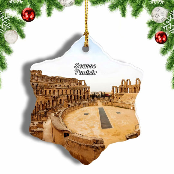 El DJem Amphitheater Sousse Tunisia Christmas Ornament 3 Inches Snow