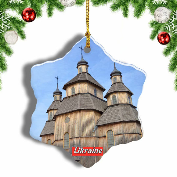 Ukraine Wooden Church Christmas Ornament 3 Inches Snow