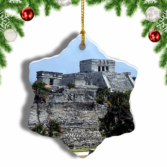 Mexico Tulum Mayan Ruins Cancun Christmas Ornament 3 Inches Snow