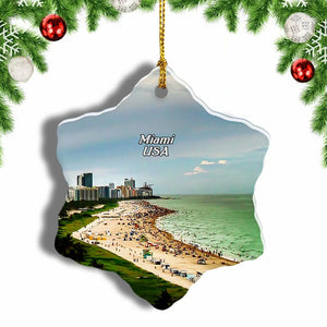 USA America Miami Beach Christmas Ornament 3 Inches Snow