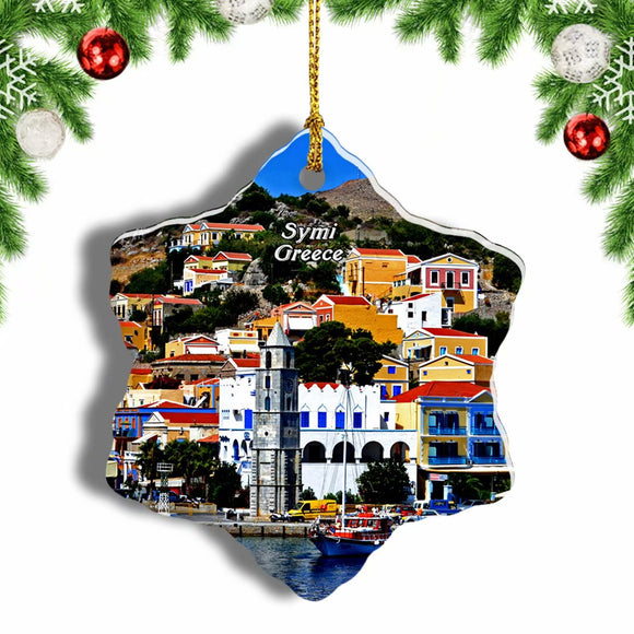 Greece Symi Rhodes Christmas Ornament 3 Inches Snow