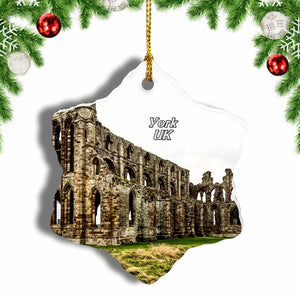 UK England Whitby Abbey York Christmas Ornament 3 Inches Snow