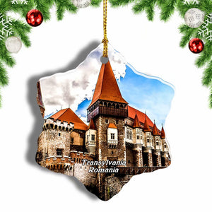 Hunyad Castle Transylvania Romania Christmas Ornament 3 Inches Snow