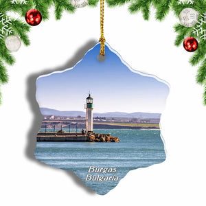 Bulgaria Port Lighthouse Burgas Christmas Ornament 3 Inches Snow