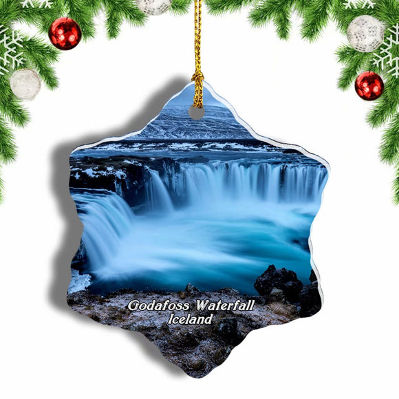 Iceland Godafoss Waterfall Christmas Ornament 3 Inches Snow