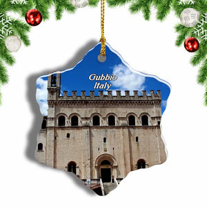 Italy Piazza Grande Gubbio Christmas Ornament 3 Inches Snow