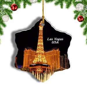 USA America Fountains of Bellagio Las Vegas Christmas Ornament 3 Inches Snow