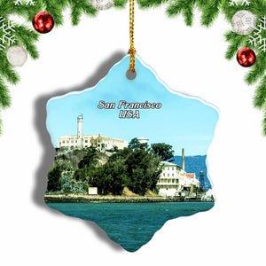 USA America Alcatraz Island San Francisco Christmas Ornament 3 Inches Snow