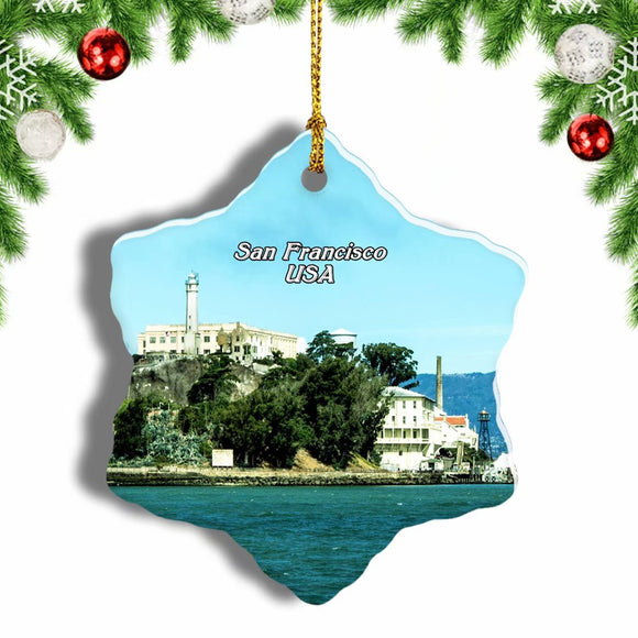 USA America Alcatraz Island San Francisco Christmas Ornament 3 Inches Snow