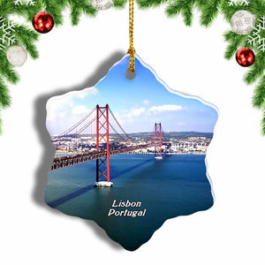 Portugal Lisbon Ponte  De Abril Christmas Ornament 3 Inches Snow