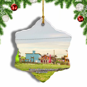 Santa Clara Del Mar Houses Argentina Christmas Ornament 3 Inches Snow