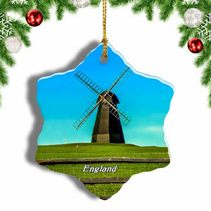 UK England Windmill Christmas Ornament 3 Inches Snow