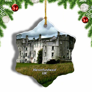 UK England Picton Castle & Gardens Haverfordwest Christmas Ornament 3 Inches Snow