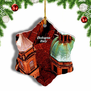 Italy Asinelli Garisenda Tower Bologna Christmas Ornament 3 Inches Snow