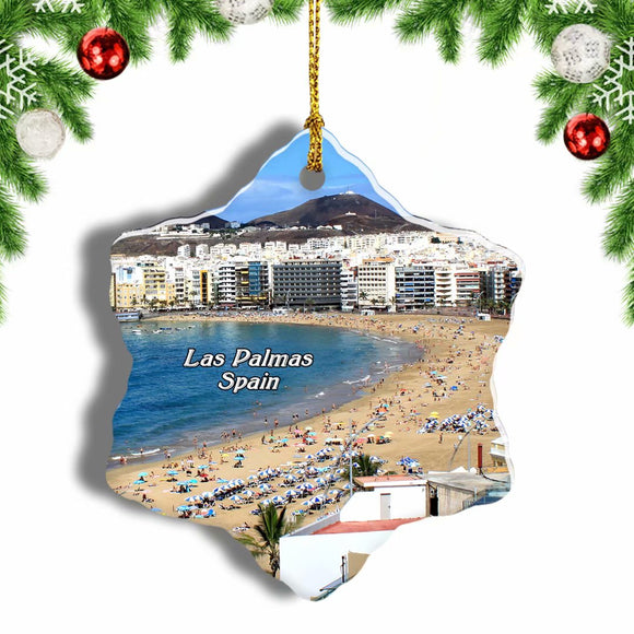 Spain Beach of Las Canteras Las Palmas Christmas Ornament 3 Inches Snow