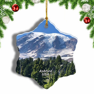 America USA Mount Rainier National Park Ashford Christmas Ornament 3 Inches Snow