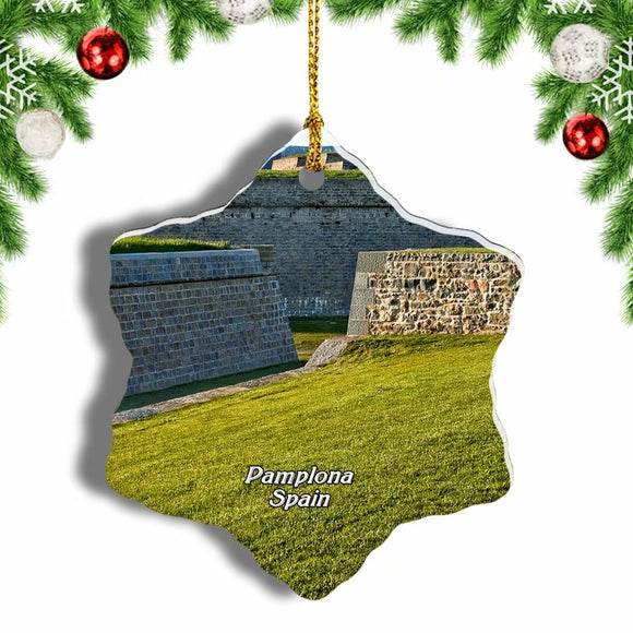 Spain Fortress and Walls of Pamplona Christmas Ornament 3 Inches Snow