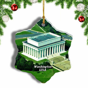 USA America Lincoln Memorial Christmas Ornament 3 Inches Snow