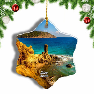 Spain Ibiza Cliffs Christmas Ornament 3 Inches Snow