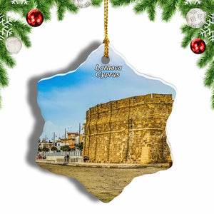 Cyprus Larnaca Fortress Castle Christmas Ornament 3 Inches Snow