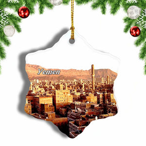 Sana'a Old City Yemen Christmas Ornament 3 Inches Snow