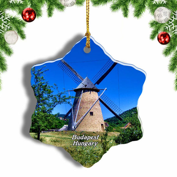 Hungary Windmill Christmas Ornament 3 Inches Snow