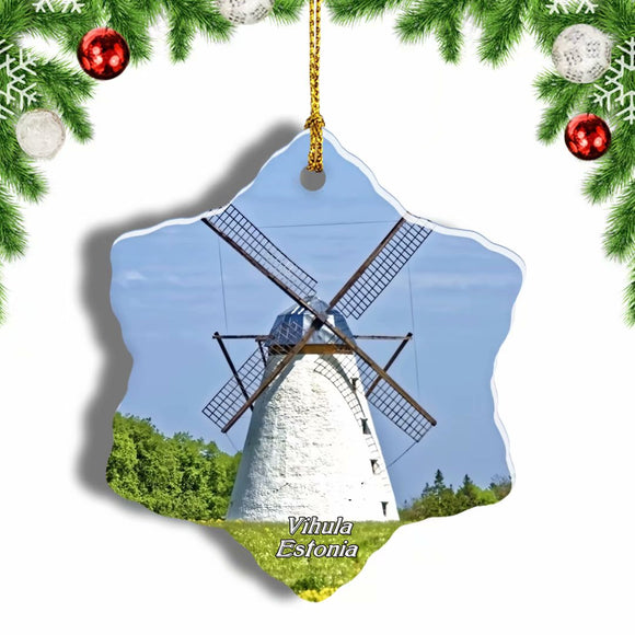 Estonia Vihula Windmill Christmas Ornament 3 Inches Snow