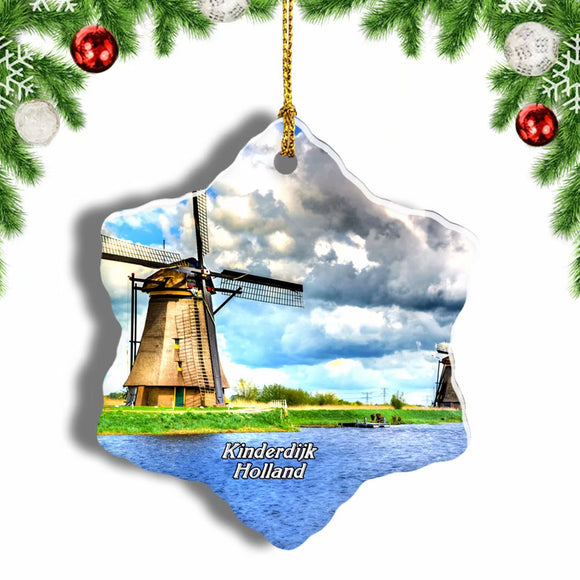 Netherlands Holland Kinderdijk Windmill Christmas Ornament 3 Inches Snow