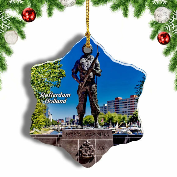 Netherlands Holland Rotterdam Memorial Marine Christmas Ornament 3 Inches Snow