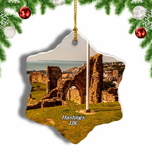 UK England Hastings Castle Christmas Ornament 3 Inches Snow