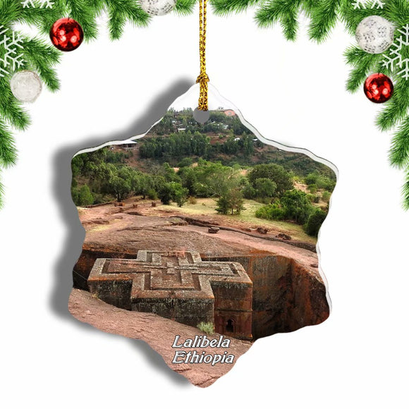 Ethiopia Lalibela Rock Church Christmas Ornament 3 Inches Snow