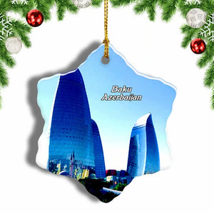 Flame Towers Baku Azerbaijan Christmas Ornament 3 Inches Snow