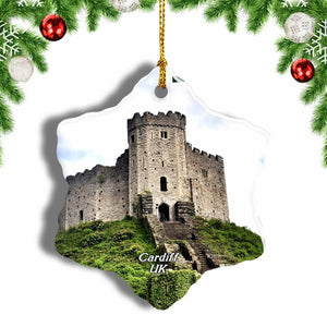 UK England Cardiff Castle Christmas Ornament 3 Inches Snow