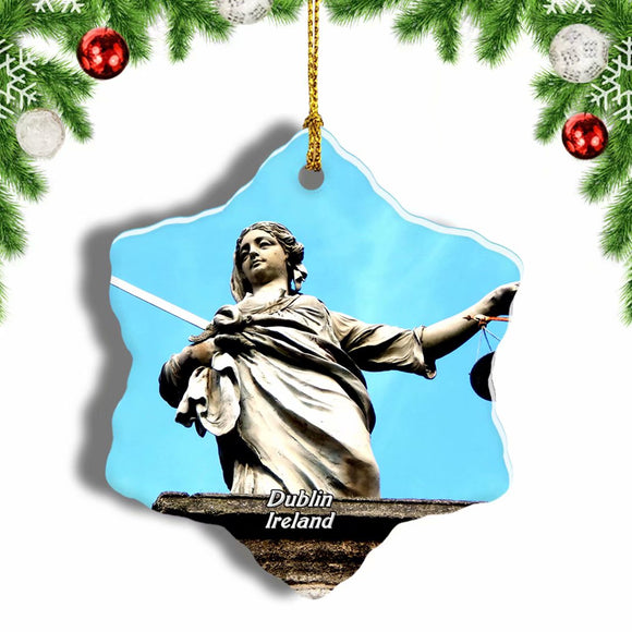 Ireland Justice Statue Dublin Christmas Ornament 3 Inches Snow