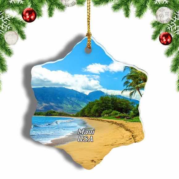 USA America Maui Hawaii Christmas Ornament 3 Inches Snow