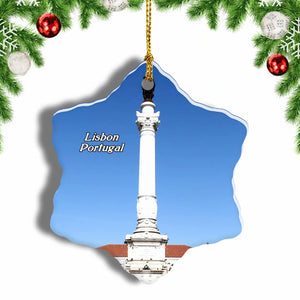 Portugal Rossio Square Lisbon Christmas Ornament 3 Inches Snow