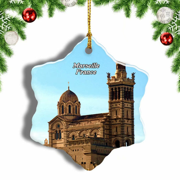 France Marseille Notre-Dame Christmas Ornament 3 Inches Snow