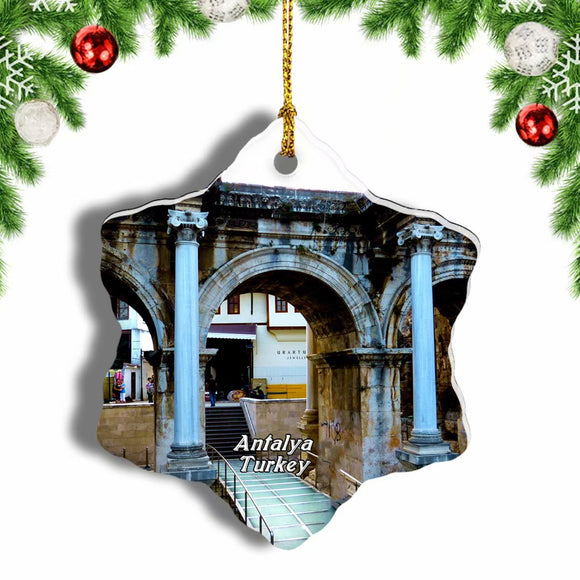 Turkey Hadrian's Gate Kaleici Antalya Christmas Ornament 3 Inches Snow