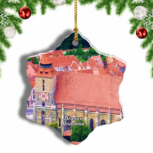 Black Church Brasov Romania Christmas Ornament 3 Inches Snow