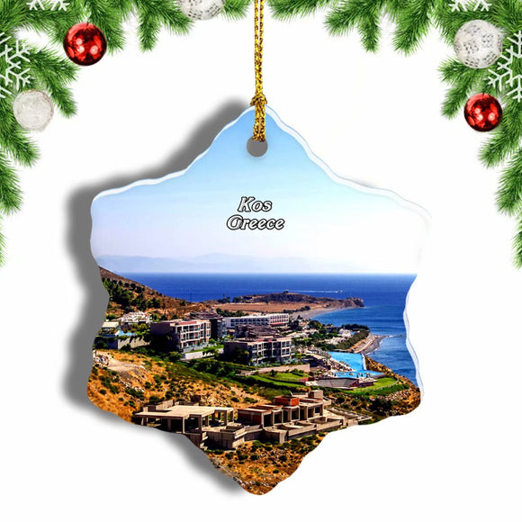 Greece Paradise Beach Kardamena Beach Kos Christmas Ornament 3 Inches Snow