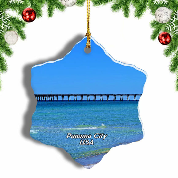 USA America Panama City Beach Christmas Ornament 3 Inches Snow